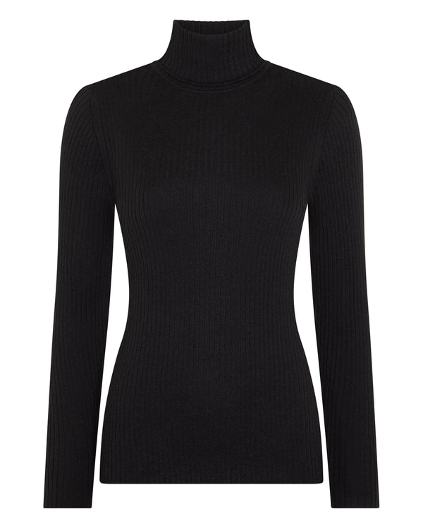 N.Peal Women's Superfine Cashmere Ribbed Roll Neck Jumper Black 