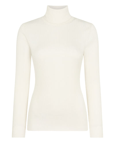 N.Peal Women's Superfine Cashmere Ribbed Roll Neck Jumper New Ivory White