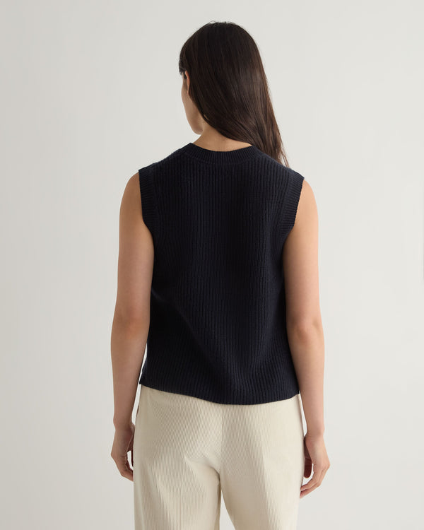 N.Peal Women's Rib Round Neck Cashmere Tank Top Navy Blue