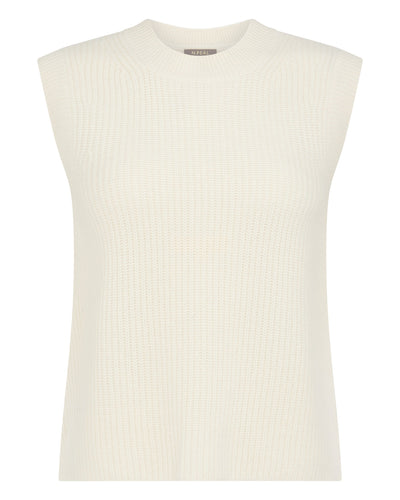 N.Peal Women's Rib Round Neck Cashmere Tank Top New Ivory White