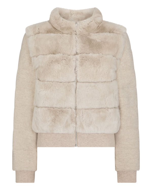 N.Peal Women's Eva Birdseye Fur Jacket Ecru White