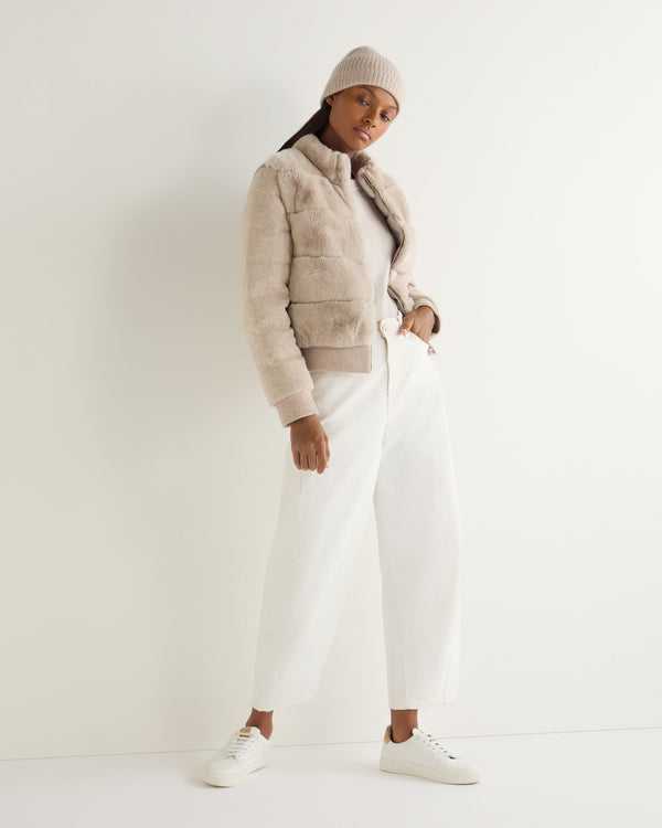 N.Peal Women's Eva Birdseye Fur Jacket Ecru White