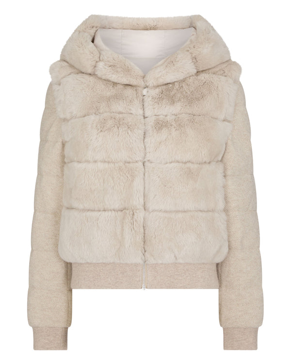 N.Peal Women's Eva Birdseye Fur Hooded Jacket Ecru White