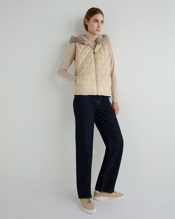 N.Peal Women's Down Gilet With Fur Ecru White