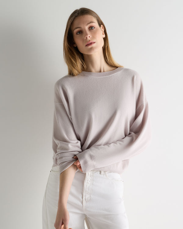 Women's Oversized Round Neck Cashmere Sweater Snow Grey