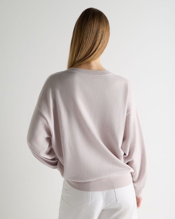 Women's Oversized Round Neck Cashmere Sweater Snow Grey