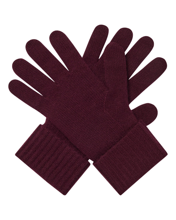 N.Peal Women's Ribbed Cashmere Gloves Bordeaux Red