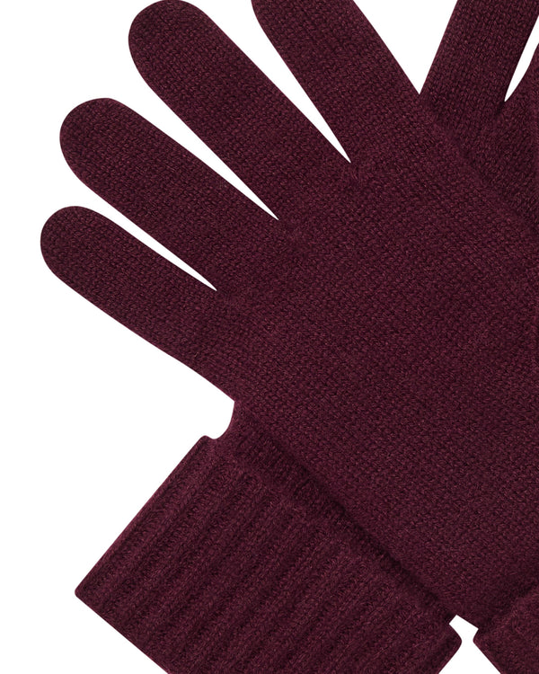 N.Peal Women's Ribbed Cashmere Gloves Bordeaux Red
