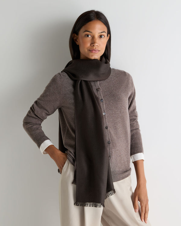 N.Peal Women's Pashmina Cashmere Stole Chocolate Brown