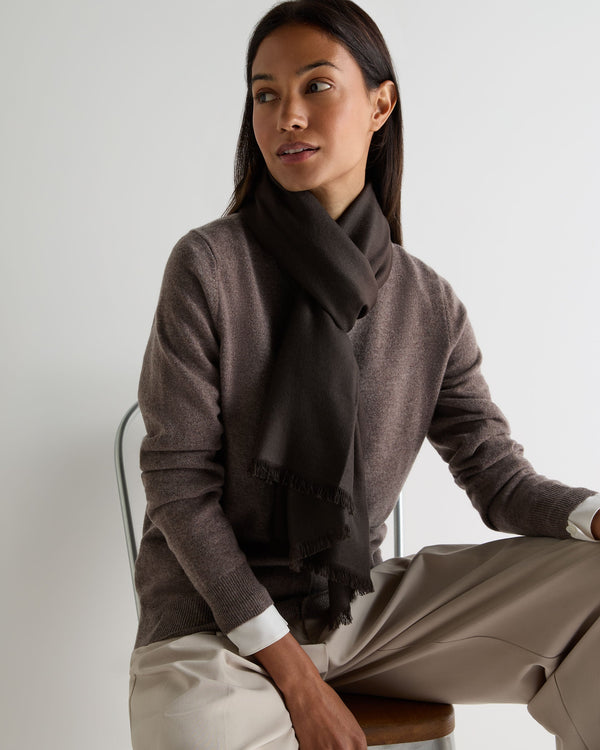 N.Peal Women's Pashmina Cashmere Stole Chocolate Brown