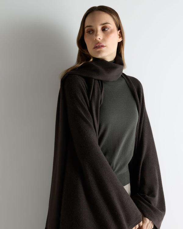 N.Peal Women's Pashmina Cashmere Shawl Chocolate Brown