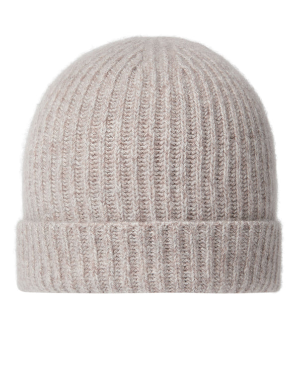 N.Peal Unisex Ribbed Cashmere Hat Basilica Beige Brown Marl