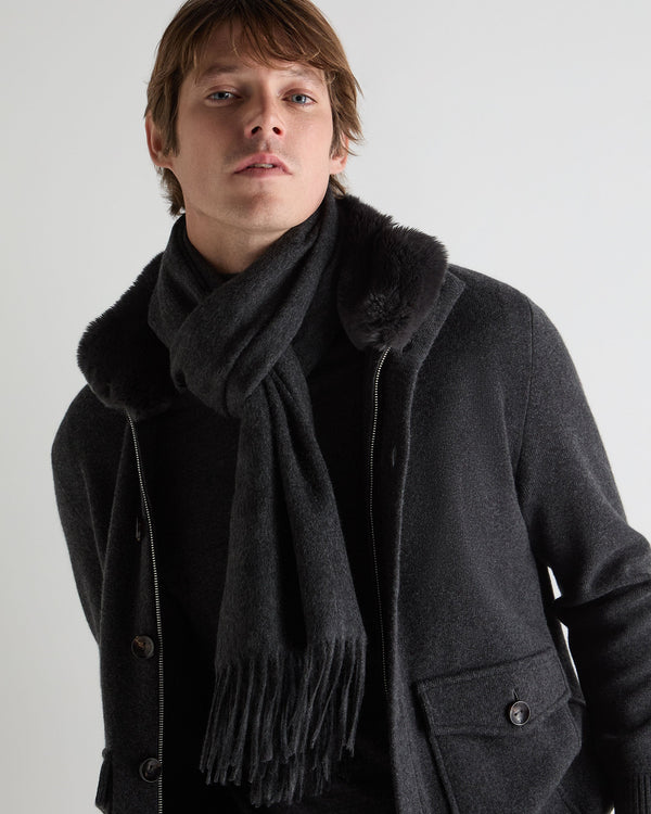 N.Peal Unisex Large Woven Cashmere Scarf Deep Charcoal Grey