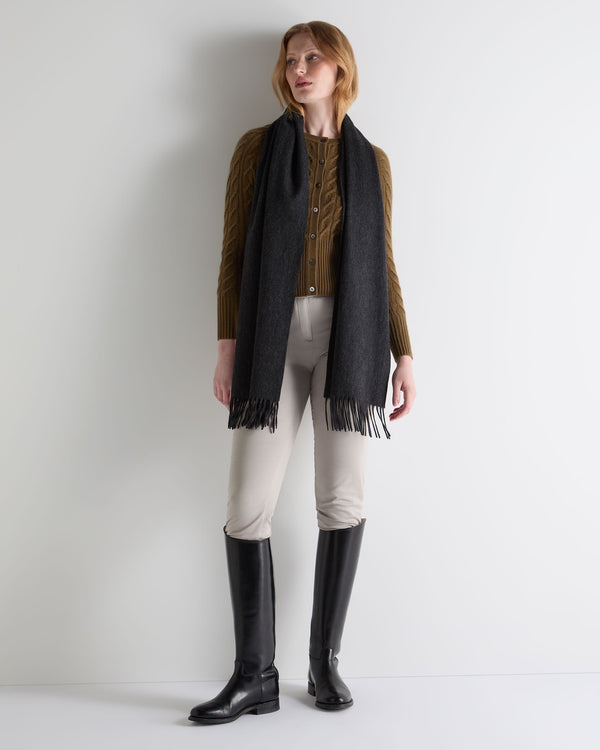 N.Peal Unisex Large Woven Cashmere Scarf Deep Charcoal Grey