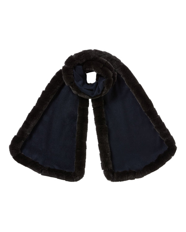 N.Peal Women's Meribel Woven Fur Trim Scarf Navy Blue