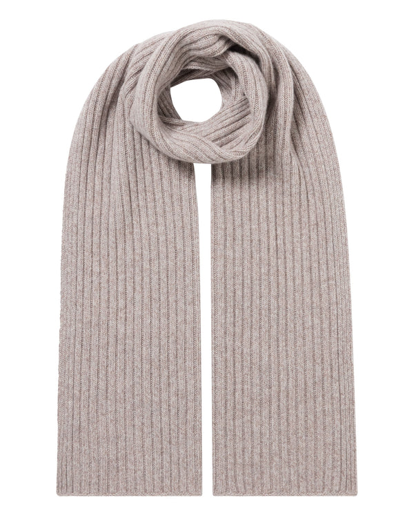 N.Peal Unisex Short Ribbed Cashmere Scarf Basilica Beige Brown Marl
