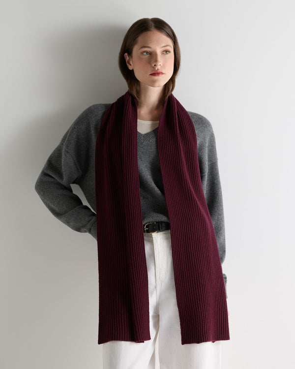 N.Peal Unisex Short Ribbed Cashmere Scarf Bordeaux Red