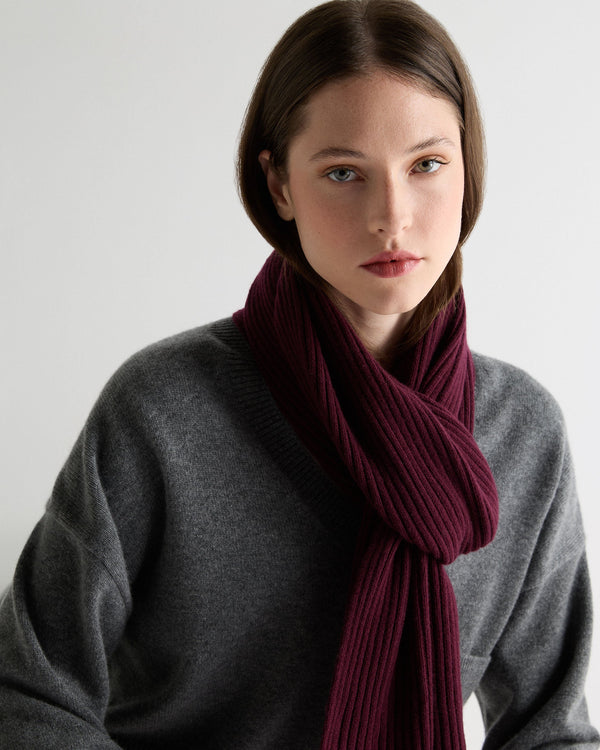N.Peal Unisex Short Ribbed Cashmere Scarf Bordeaux Red