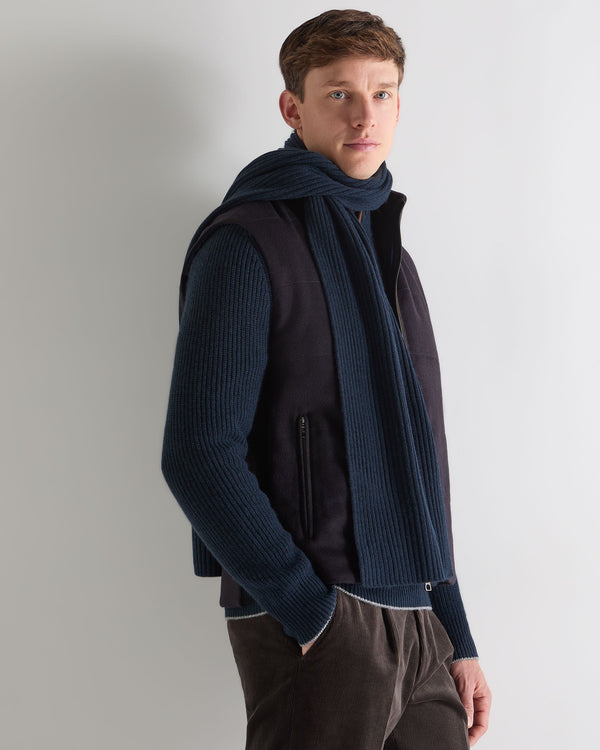 N.Peal Unisex Short Ribbed Cashmere Scarf Indigo Blue