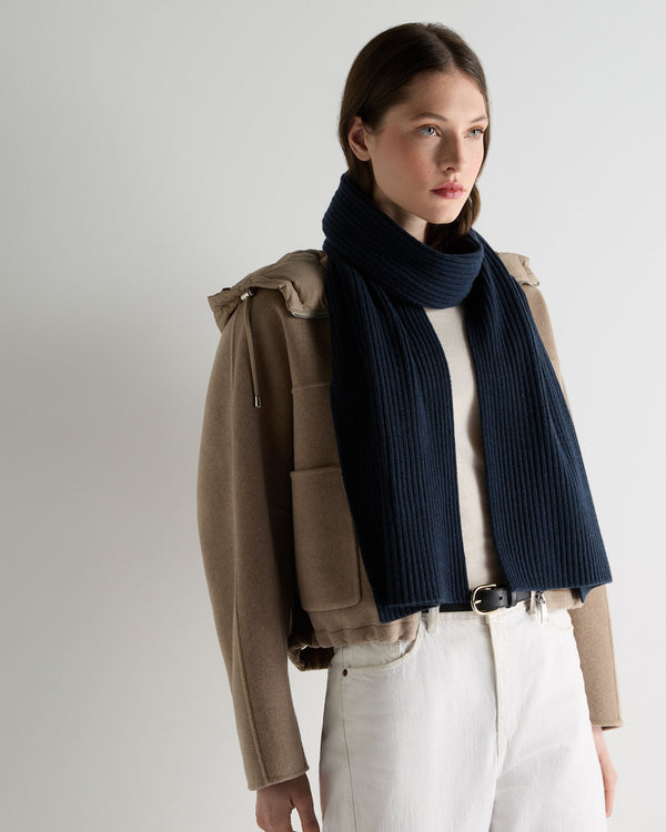 N.Peal Unisex Short Ribbed Cashmere Scarf Indigo Blue