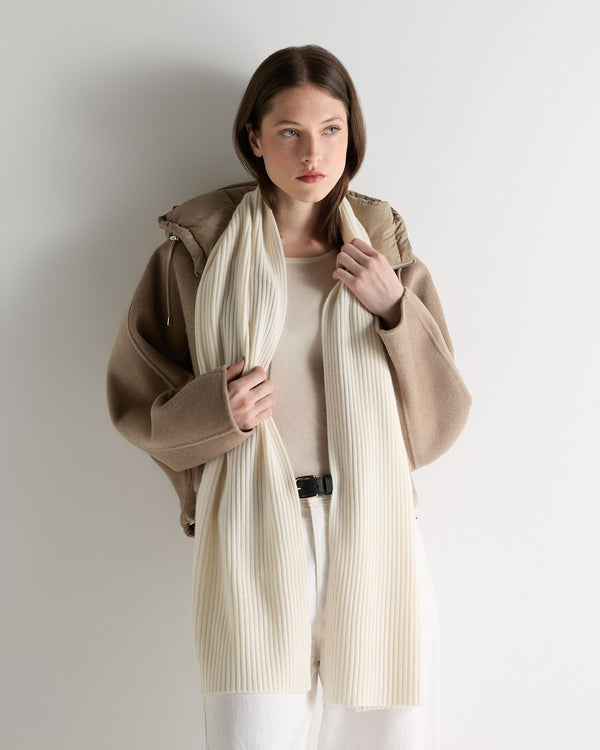 N.Peal Unisex Short Ribbed Cashmere Scarf New Ivory White