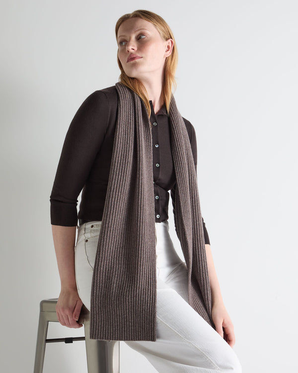 N.Peal Unisex Short Ribbed Cashmere Scarf Otter Brown