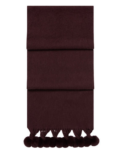 N.Peal Women's Davos Fur Bobble Cashmere Scarf Claret Red