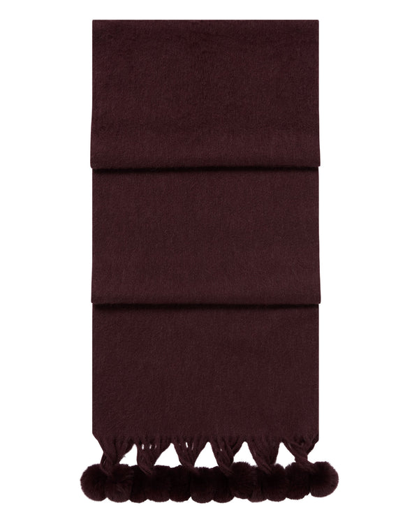 N.Peal Women's Davos Fur Bobble Cashmere Scarf Claret Red