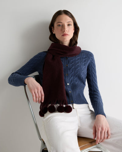 N.Peal Women's Davos Fur Bobble Cashmere Scarf Claret Red