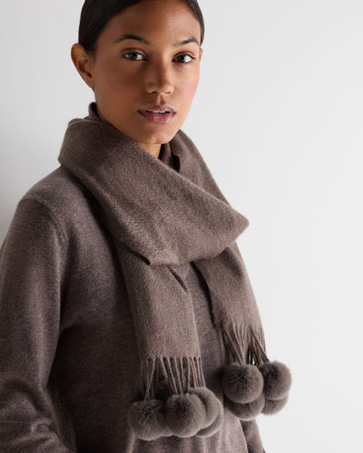 N.Peal Women's Davos Fur Bobble Cashmere Scarf Otter Brown