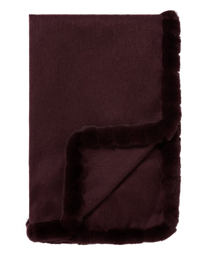 N.Peal Women's Meribel Woven Fur Trim Cashmere Shawl Claret Red