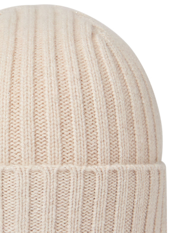 N.Peal Women's Chunky Ribbed Cashmere Hat Ecru White Sparkle
