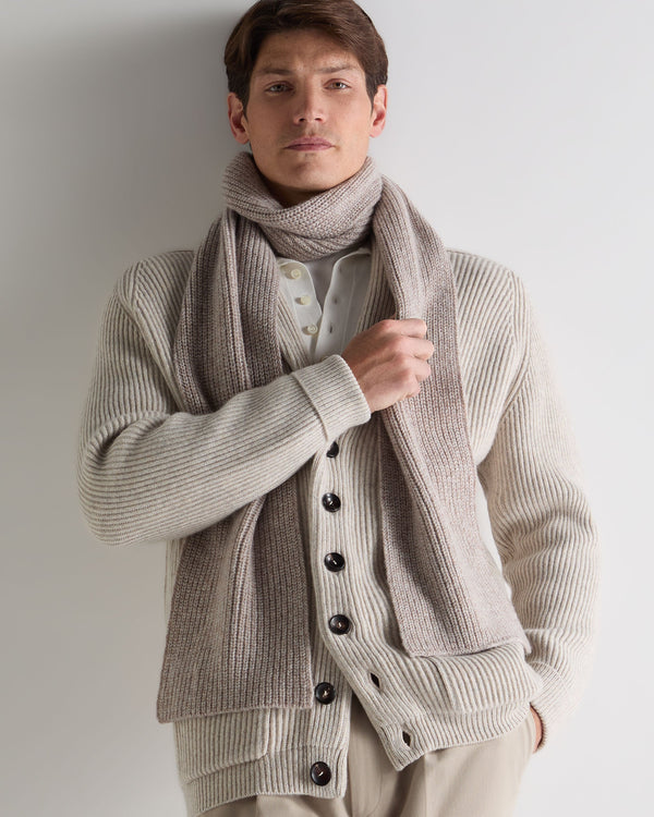 N.Peal Unisex Ribbed Cashmere Scarf Basilica Beige Brown Marl