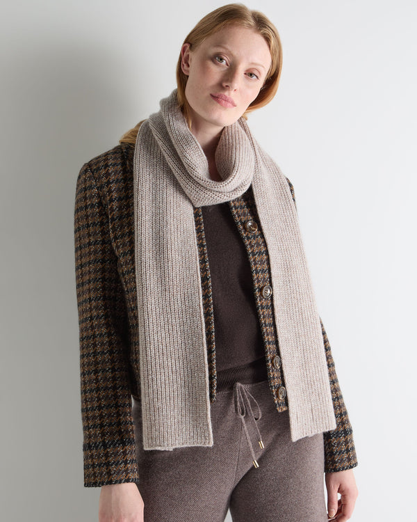 N.Peal Unisex Ribbed Cashmere Scarf Basilica Beige Brown Marl