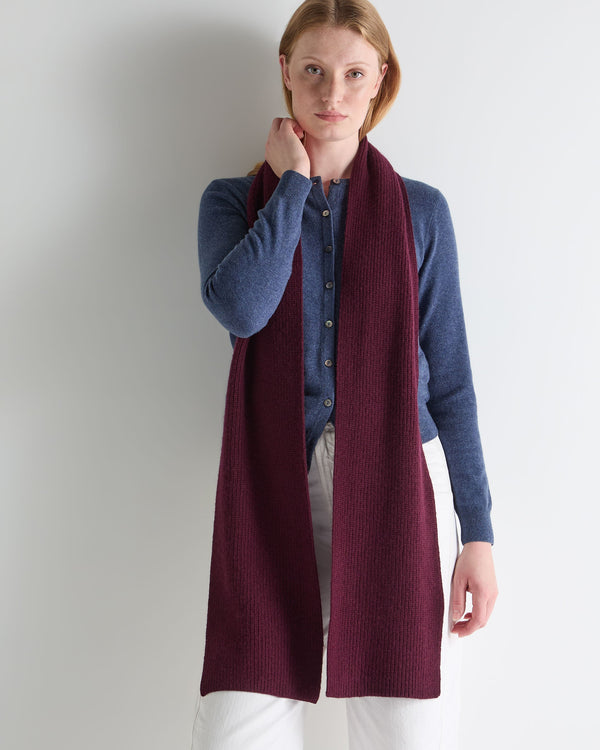 N.Peal Unisex Ribbed Cashmere Scarf Bordeaux Red