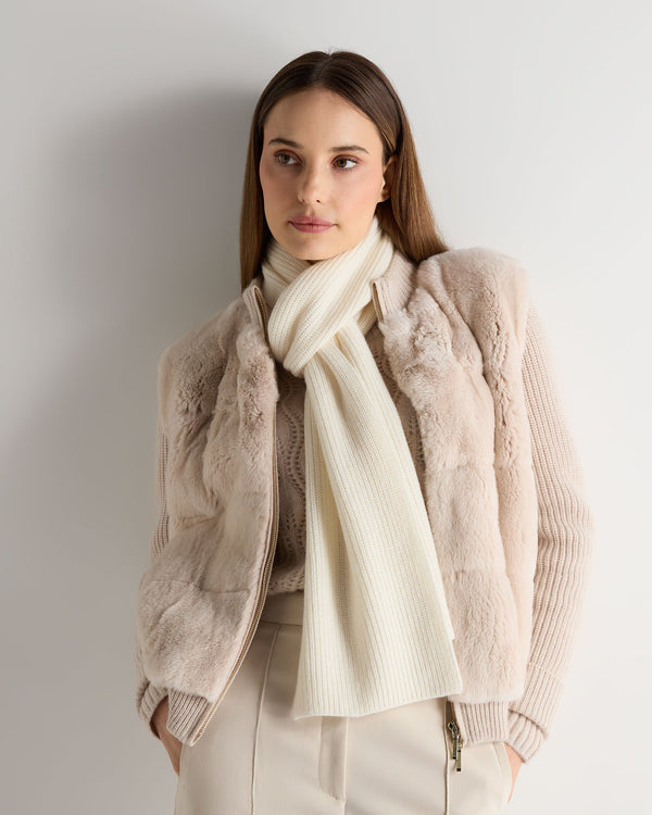 N.Peal Unisex Ribbed Cashmere Scarf New Ivory White