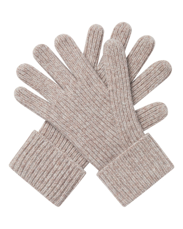 N.Peal Men's Ribbed Cashmere Gloves Basilica Beige Brown Marl