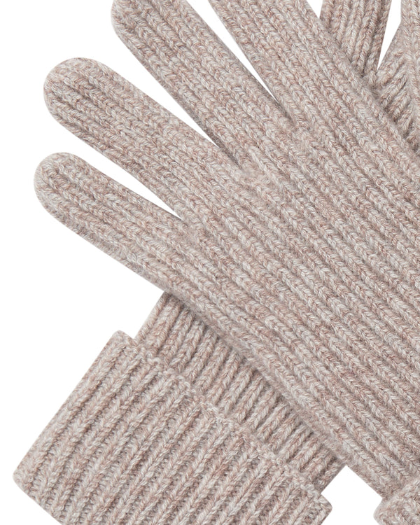 N.Peal Men's Ribbed Cashmere Gloves Basilica Beige Brown Marl