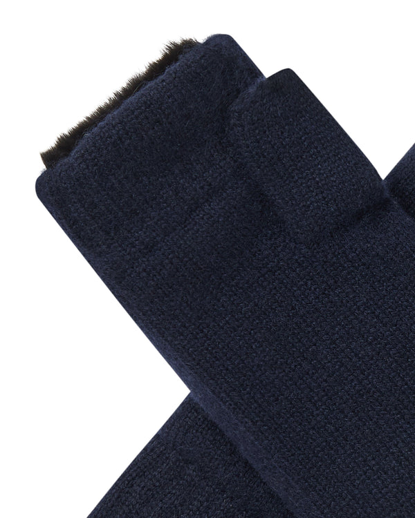 N.Peal Unisex Fur Lined Fingerless Cashmere Gloves Navy Blue