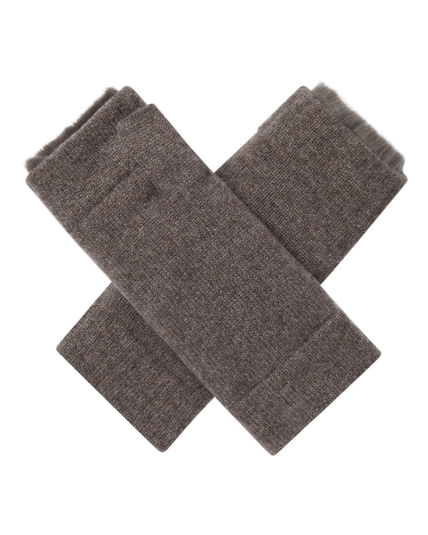 N.Peal Unisex Fur Lined Fingerless Cashmere Gloves Otter Brown