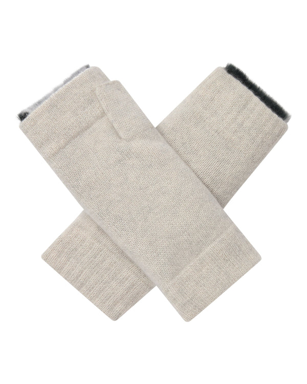 N.Peal Unisex Fur Lined Fingerless Cashmere Gloves Pebble Grey