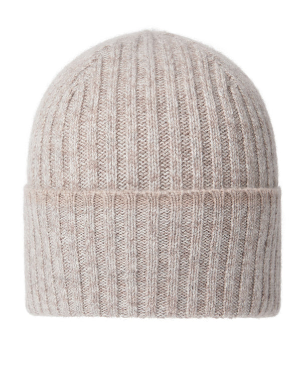 N.Peal Unisex Chunky Rib Contrast Cashmere Hat Basilica Beige Brown