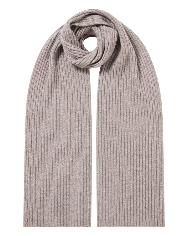 N.Peal Unisex Chunky Rib Cashmere Scarf Basilica Beige Brown Marl
