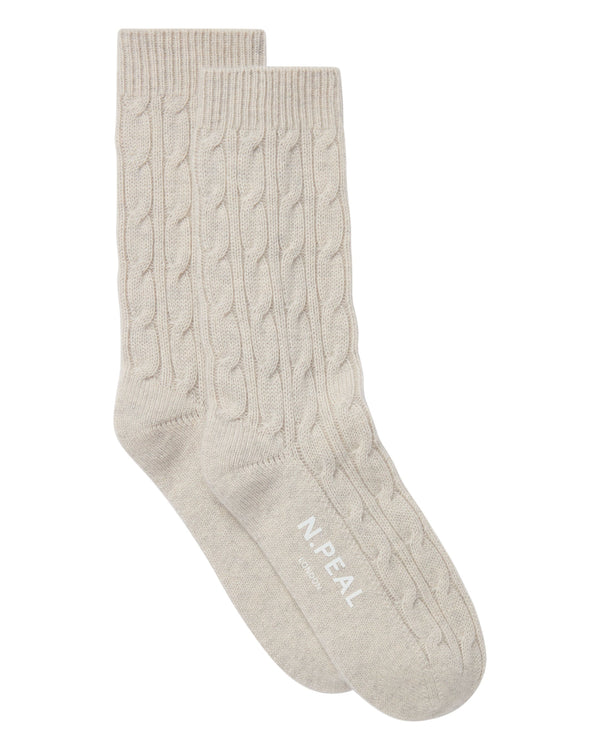 N.Peal Women's Cable Cashmere House Socks Pebble Grey