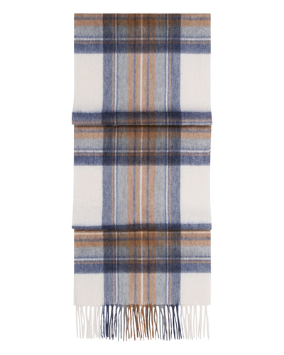 N.Peal Unisex Cashmere Check Scarf Camel + Navy