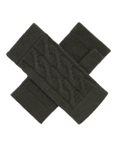N.Peal Women's Cable Fingerless Cashmere Gloves Arabica Khaki Green