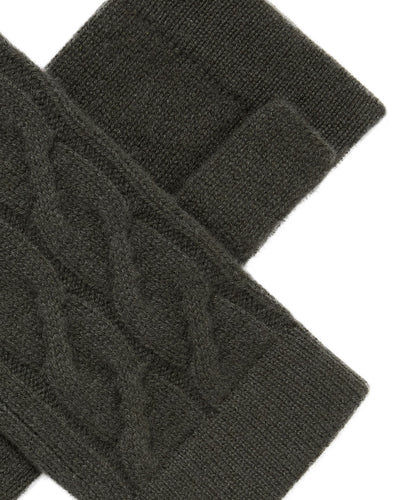 N.Peal Women's Cable Fingerless Cashmere Gloves Arabica Khaki Green