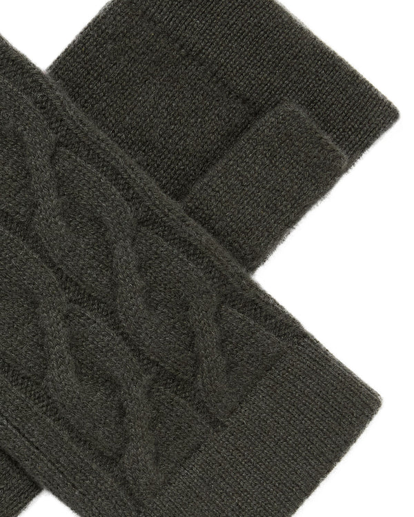 N.Peal Women's Cable Fingerless Cashmere Gloves Arabica Khaki Green