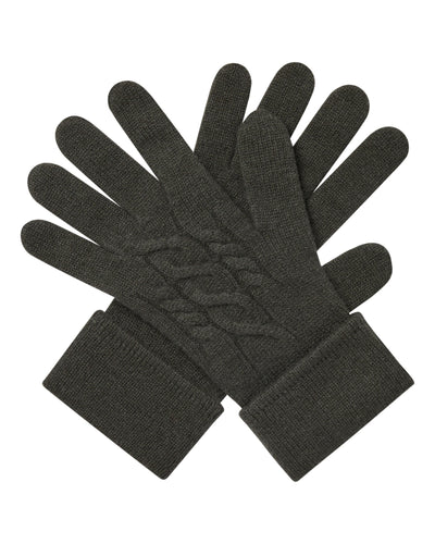 N.Peal Women's Cable Cashmere Gloves Arabica Khaki Green