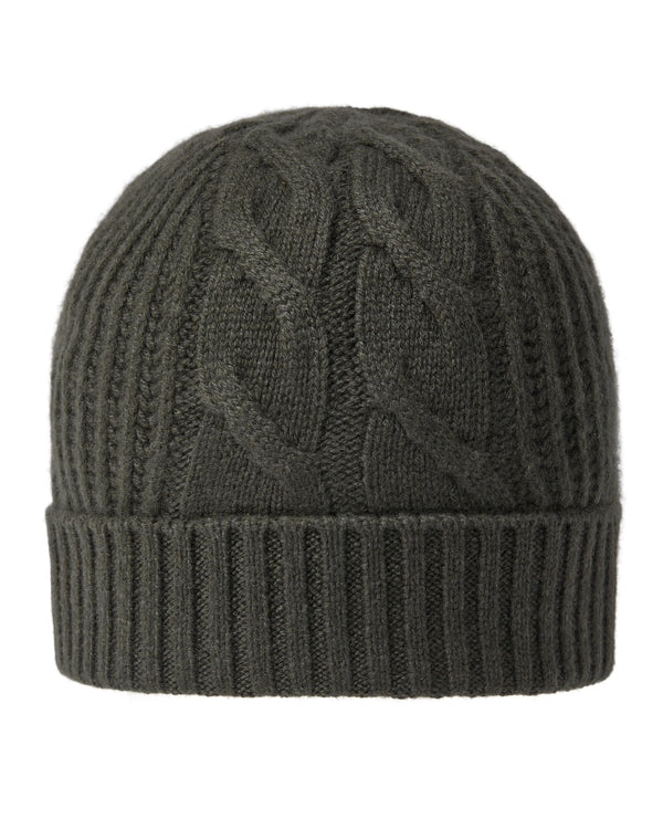 N.Peal Women's Cable Rib Cashmere Hat Arabica Khaki Green